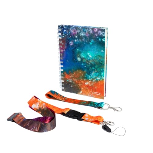 Venegas Paquete Mediano Libreta de Espiral + Lanyard - Cuaderno de Notas 100 Hojas, Diseño Artístico + Correa de Cuello y Muñeca, Ideal para Oficina, Escuela, Regalos, Diario, Journal - Venegas Arte