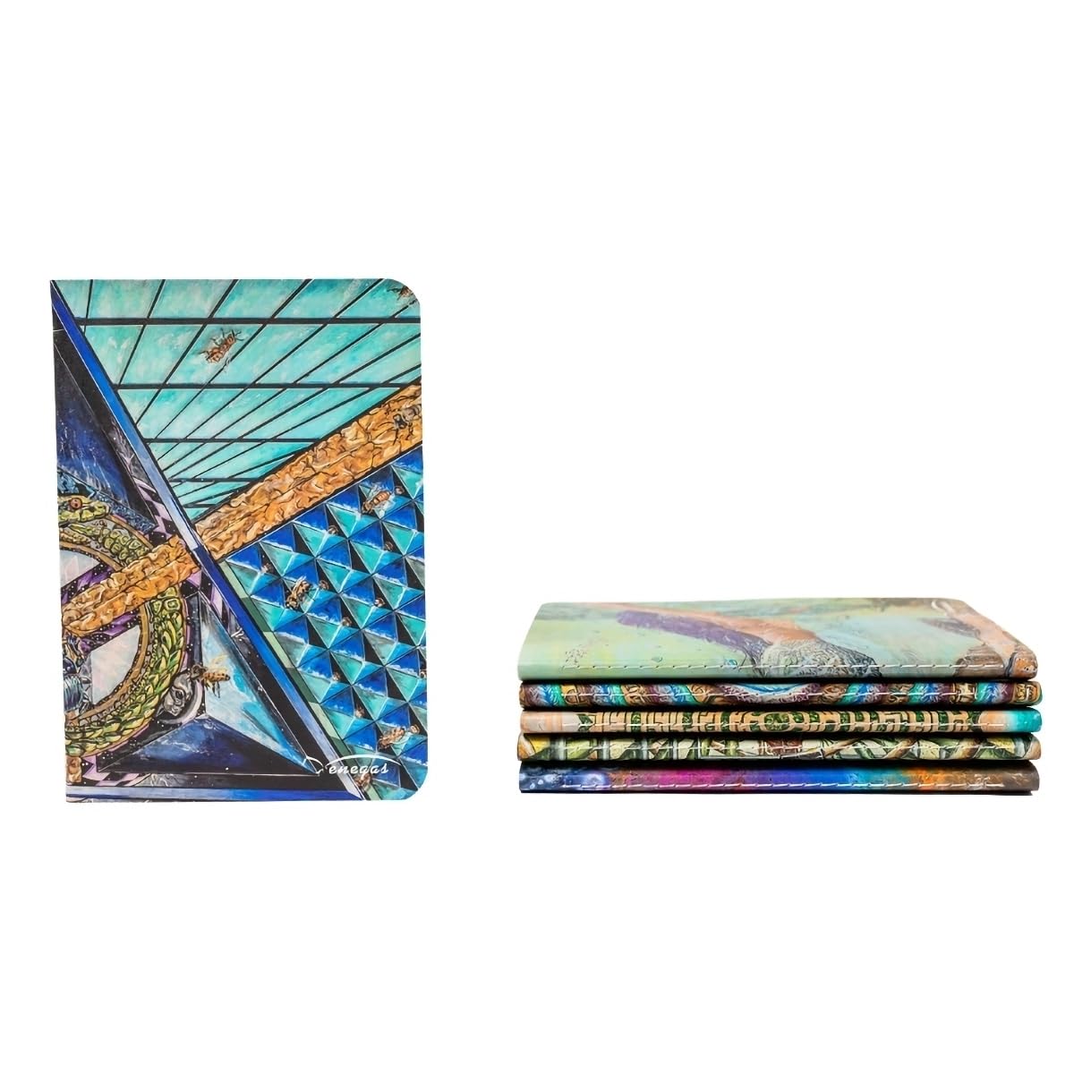 Venegas Libretas de Bolsillo Tipo Pasaporte 9 x 13 cm - 60 Páginas en Blanco - Diseño Artístico - Costura Duradera y Laminado Plástico - Cuaderno de Notas, Bocetos y Diario - Set Ideal para Regalo, Oficina y Escuela, Paquete de 6 - Venegas Arte